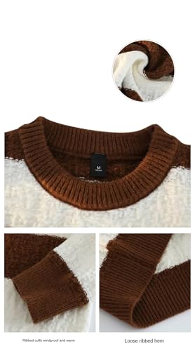 ERFMFKL Mens Winter Velour Striped Sweater Crew Neck Pullover Sweater Casual Loose Comfortable Breathable2