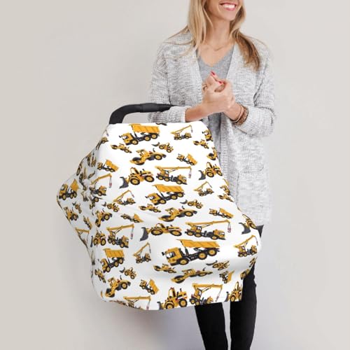 Image of Construction Machinery Excavator Truck Tractor Baby Stuff Car Seat Cover for Baby,Mom Nursing Breastfeeding Covers,Car Seat Canopy Carrier Cover,Stroller Cover Newborn Shower Gift for Boys Girls