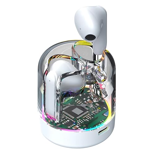 Image of Transparent Wireless Bluetooth Earbuds with RGB LED Charging Case, Touch Control, Hi-Fi Stereo Sound, ENC Noise Reduction, Type-C Fast Charging, TWS Earphones for Android & iOS (White)