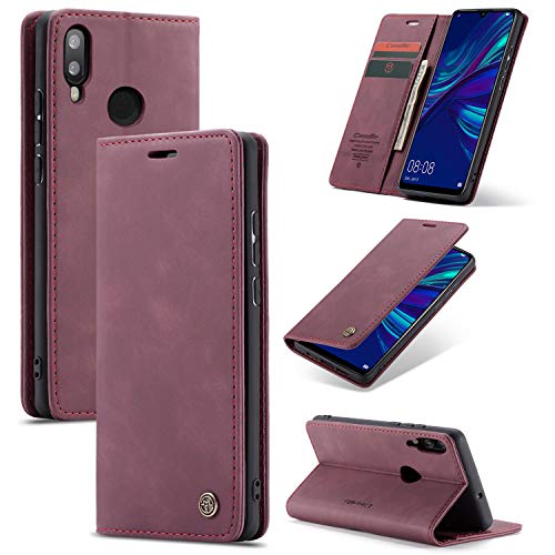 Phernykas Handyhülle für Huawei P Smart 2019 Hülle Leder Magnetische Klapphülle mit kartenfach und Standfunktion Smartphone Schutzhülle Lederhülle P Smart 2019 Flip Book Case (Weinrot)