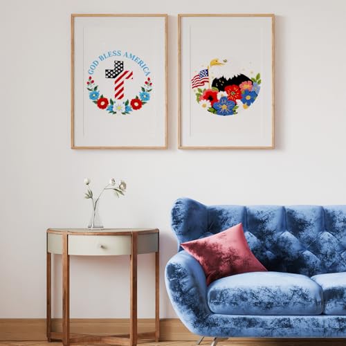 Image of Louise Maelys Embroidery Kit for Beginners, Cross Stitch Kits with Adults, DIY Needlepoint Kit with Christian Cross and Stars and Stripes Pattern, Including Cloth, Hoop, Instructions and Threads