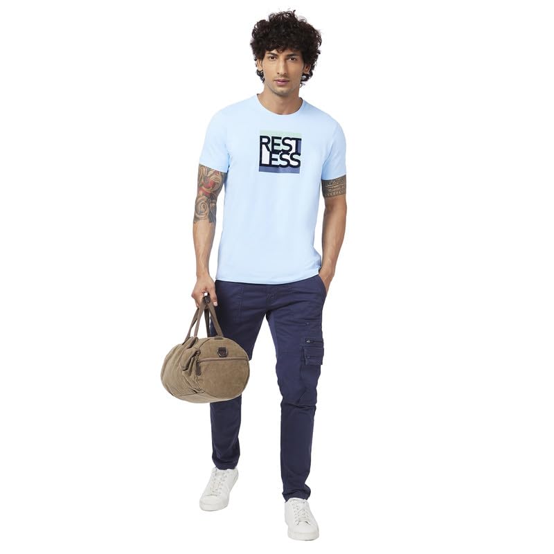 Image of Spykar Men's Slim Fit Round Neck Half Sleeve Printed Casual T-Shirt