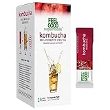 FeelGood Superfoods Kombucha Iced Tea Packets, Delicious Pomegranate Flavored Refreshing Instant Kombucha Powder Fizzy Drink, Probiotic Supplement for Gut Health, 14 pack
