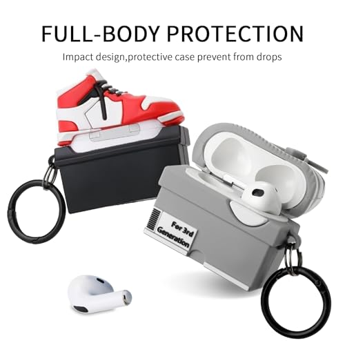 Image of [2Pack] Gedicht for Apple Airpods 3rd Generation Case Cover, Cute Cartoon Shoe Box Soft Silicone Protective Cases for AirPods 3 Case with Keychain for Women Men, Red+Light Gray