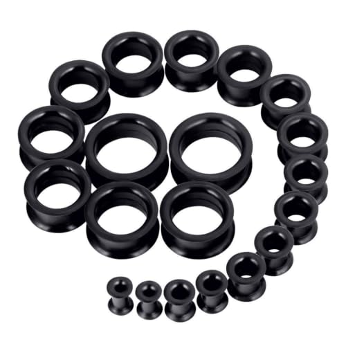 Oyaface 20PCS Black Tunnels Kit 2G to 1 Inch Hard Silicone Gauges Set Ear Plugs Expander Tunnels Piercing Expanding Tools
