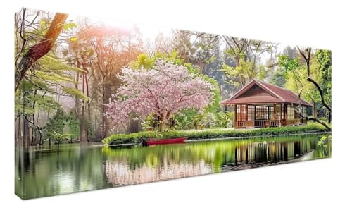 Pintura de diamante 5D bosque y casas, kit de punto de cruz con cristales 70x40cm