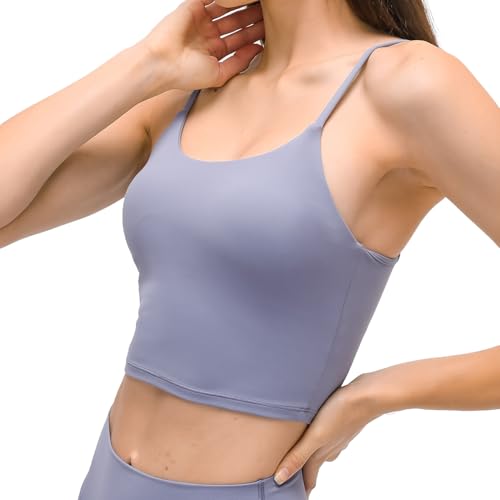 Image of Women's Strappy Stretch Sports Bra Longline Yoga Tank Top Fitness Bra Workout Camisole Crop Tops for Teen Girl