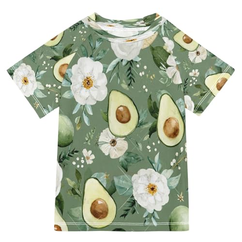 Boys Short Sleeve T-Shirts Avocado Floral Fruit Rashguard Kids Swim Shirts Sun UPF 50+ - Main Image