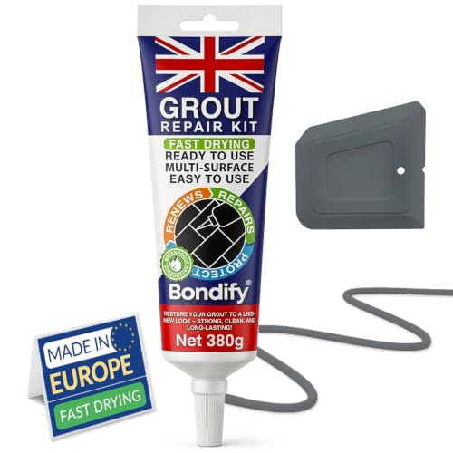 BONDIFY Waterproof Dark Gray Grout Reviver Ready Mixed 13.4oz/380g FAST DRYING EXTRA VOLUME Waterproof Grout Repair Kit Dark Grey Tile Grout for Patio, Shower, Bathroom, Window Quick Drying Gap Filler
