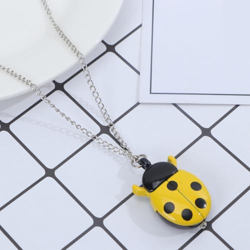 SAFIGLE Marienkäfer Taschenuhr Vintage Retro Quarzuhr Für Kinder Metalllegierung Tragbare Uhr Mit Einfachem Zeit Einstellen Geburtstagsgeschenk