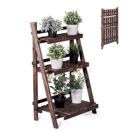 COSTWAY 3 Ebene Blumentreppe klappbar, Pflanzenregal aus Holz, Blumenregal...