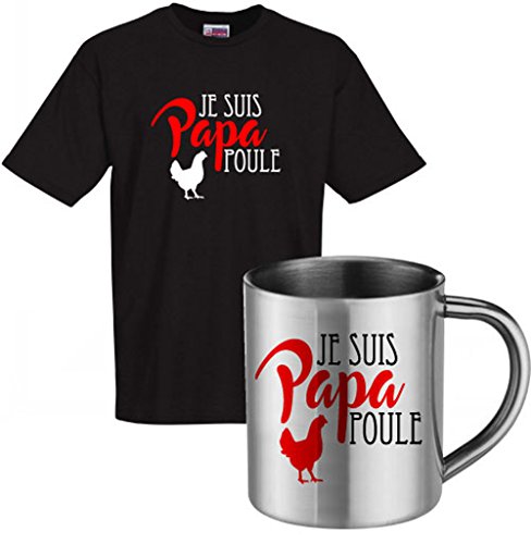 Coffret Papa Poule tshirt et mug pour lui dire je t'aime avec humour