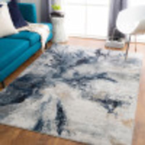 Livabliss New York Alfombra Abstracta - Alfombra de Pasillo para Cocina, Entrada - Alfombras Salon Pelo Corto, Suave y Lujosa Facil de Cuidar - Alfombras Pasillo Larga de 220x274cm, Azul, Gris y Beige
