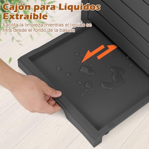 Miniatura 3 de Costway Cubo De Basura Para Exterior, 118l Contenedor Con Tapa Y Bandeja Líquida Extraíble, Bote De Resina, Impermeable De Doble Tapa, 40 X 40 X 86 Cm Negro