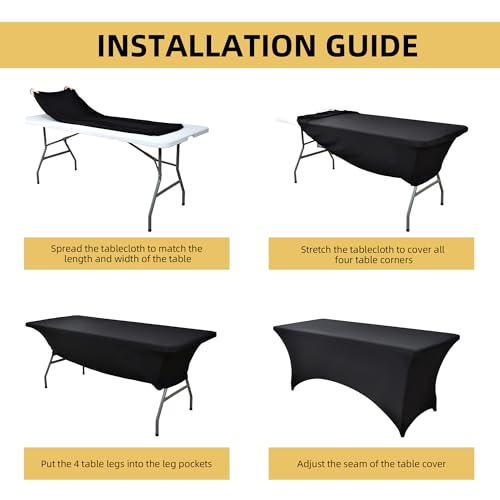 2-Pack 6ft Black Spandex Table Covers for Rectangle Standard Folding Tables - Wrinkle Resistant Stretch Tablecloths - Ultimate Fitted Table Protector for Parties, Trade Shows, Banquet - Image 6