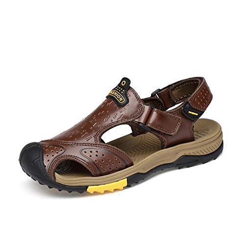 Men's Sandals Closed Toe Men Outdoor Hiking Sandals Water Shoes Slides Traveling Walking Fishermen Leather Climbing for Summer (Color : Brown, Size : 9 M US)