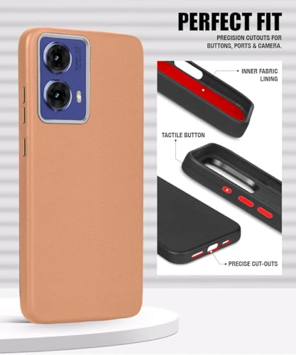 Image of WOW IMAGINE Back Cover for Motorola Moto G85 5G | Ultra Slim Flexible Non-Slip Grip | Inner Fabric | Metal Camera Ring & Lightweight Soft Silicone Mobile Case - Tan Brown