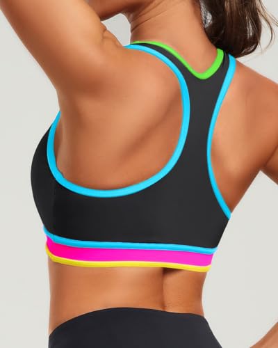 Image of Holipick Women's Sports Bra Bikini Tops Racerback Swim Top Scoop Neck Bathing Suits Top Modest Padded Crop Tops Swimsuit Only