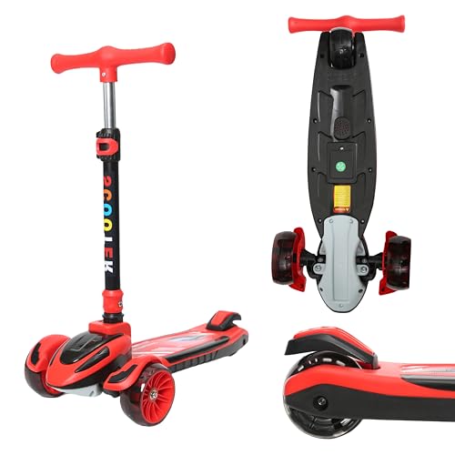 Habib Gruppe Patinete infantil de 3 ruedas, ruedas con luz LED, plegable, 4 alturas ajustables, para niños y niñas de 3 a 8 años (4 colores) (rojo)
