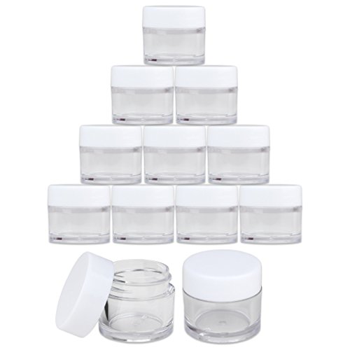 Beauticom 7 Gram / 7 ML Thick Wall Round Leak Proof Clear Acrylic Jars for Beauty, Cream, Cosmetics, Salves, Scrubs (72 Pieces Bottom Clear Base + 72 Pieces Lids, White)