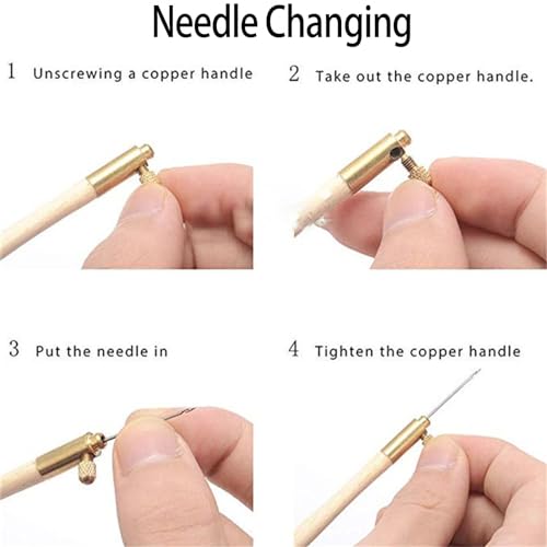 Image of 3Pcs Tambour Hooks Kit, Embroidery Crochet Hooks with 9 Needles, Wooden Handle French Tambour Hook Latch Beaded Needle for Embroidery Sequin Beading Knitting DIY Sewing