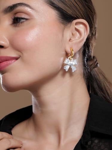 Image of Rubans Hoop Drop Earrings Gold Plated Stylish Trendy Jewellery Gift for Women & Girls