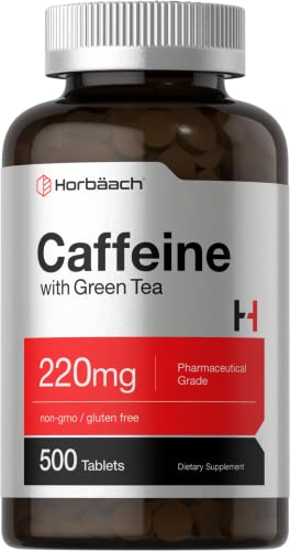 Caffeine Pills 200mg with Green Tea | 500 Tablets | Vegetarian, Non-GMO & Gluten Free | by Horbaach