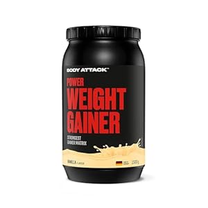 Body Attack Power Weight Gainer – 100% prise de masse, glucides et protein powder pour poids musculation avec whey protéine, idéal pour hardgainers – Mass gainer Vanille 1500g