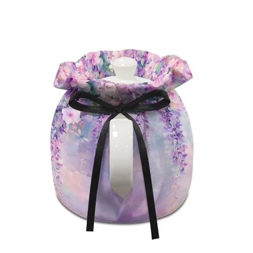 Image of Hummingbird Floral Print Tea Cozy for Teapot Insulated Thermal Tea Cozies Covers with Drawstring 6.1x6.1x6.9 Inch Teapot Insulation Cover, Kitchen Accessories, Purple