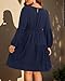 Pinup Fashion Navy Blue Dress Women Plus Size Tunic Long Sleeve Babydoll Shift V Neck Casual Loose Flowy Swing Ruffle Dresses