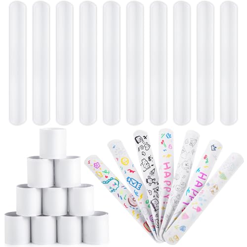 AMOR PRESENT Slap Bracelets Bulk, 64PCS White Slap Bracelets DIY Wrist Band Blank Snap Band for Kids Birthday Party Favors School Crafts Christmas Halloween Party Bag Fillers
