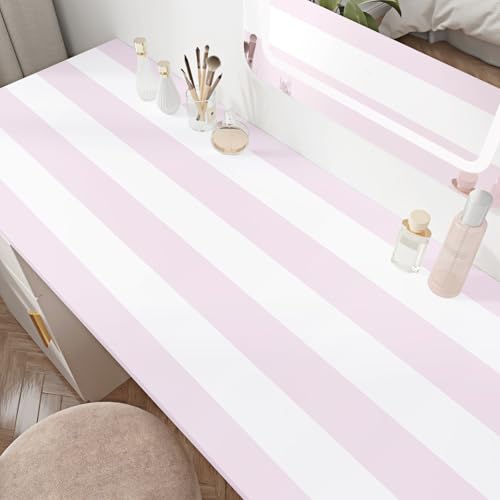 STICKEEP Pink Stripe Wallpaper Peel and Stick Thick Geometric Wall Paper Self Adhesive Vinyl Striped Wallpaper for Bathroom Waterproof Pink and White Contact Paper for Walls Bedroom Decor 17.5"x120" by STICKEEP - Image 7
