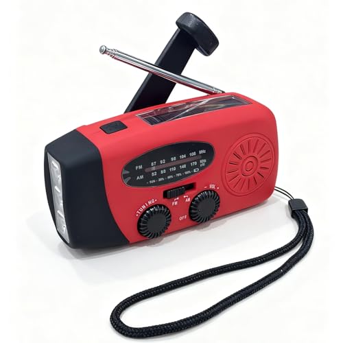 Wind Up Solar Radio Emergency Radio Portable Hand Crank Radio AM/FM Radio with LED Bright Flashlight 2000mAh Rechargeable Power Bank SOS Alarm USB Phone Charger for Camping Hiking