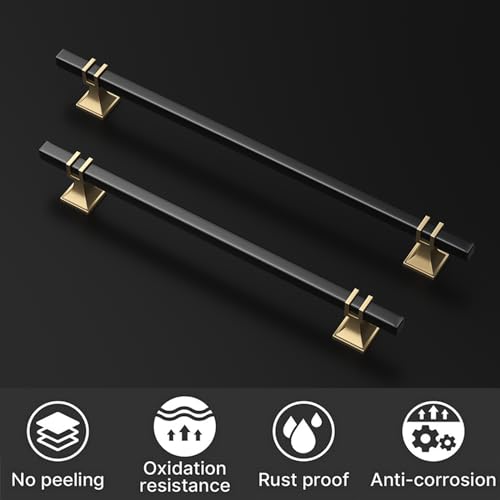 Lepatape 30 Pack 8 Inch Black and Gold Cabinet Pulls Kitchen Cabinet Handles, Black and Gold Cabinet Handles Square Dresser Drawer Pulls Kitchen Cabinet Hardware by Lepatape - Image 2
