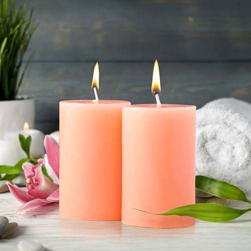 Image of IRIS Peach & Pomegranate Fragranced Pillar Candles Set of 2 - Premium Aromatherapy Candles for Relaxation, Long-Lasting Burn, Elegant Home Decor, Ideal for Gifting