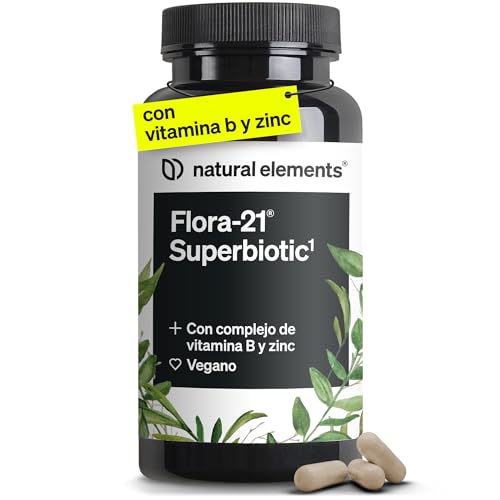 Probióticos y Prebióticos intestinales - Cepas bacterianas formadoras de esporas Flora-21® + 8 vitaminas B y Zinc - 60 cápsulas gastroresistentes - Veganas y de alta dosis - Probadas en laboratorio