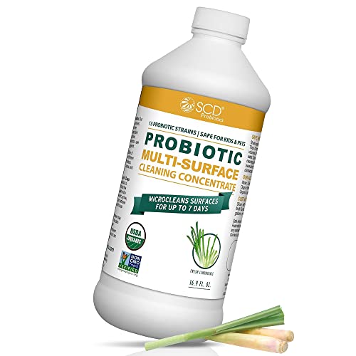 All-Purpose Probiotic Household Cleaning Concentrate with Lemongrass Essential Oil – USDA Certified Organic Plant-Based Enzyme Cleaner, Microcleans Surfaces for Up to 7 Days – 17 Fl Oz. by SCD Probiotics