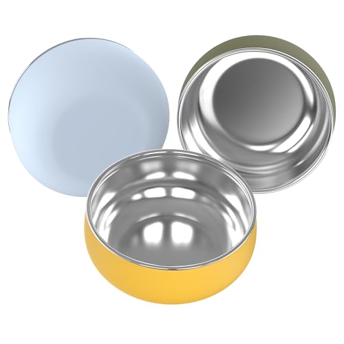 Bella's Friends Stainless Steel Baby Bowls with Silicone Sleeve 3 Pack, 4.3” for Toddlers Kids Feeding, Non-Slip, Non-Toxic, Mess-Free, Dishwasher Safe, Fit High Chair Size, blue yellow green