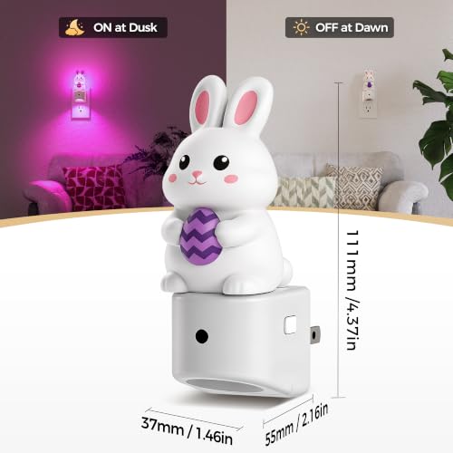 Image of DORESshop LED Night Light for Kids, Bunny Night Lights Plug into Wall, 8 Colors+ Soft White 3000K Nightlight, Dusk to Dawn Sensor, Nightlights for Kids Room, Bedroom, Birthday Gift, 2 Packs