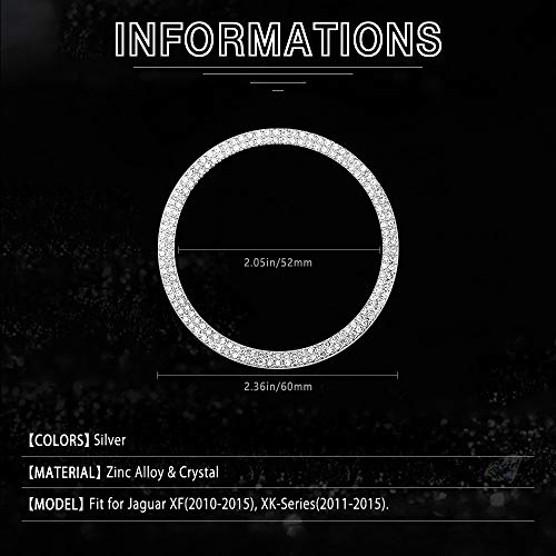 CARFIB Car Interior Bling Accessories for Jaguar XF XK-Series 2013 2014 2015 Steering Wheel Emblem Logo Ring Decals Sticker Cap Cover Parts Decoration Trim Men Women Zinc Alloy Crystal Sparkly Silver