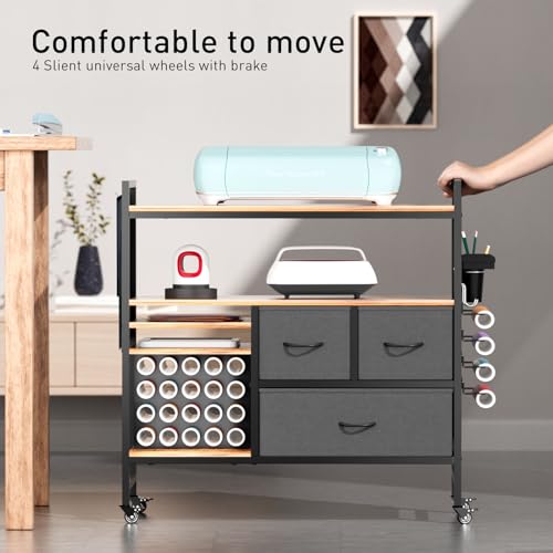 Image of PUNLUXU Organizers and Storage Compatible with Cricut Machines - Vinyl Roll Holder, DIY Pegboard with Accessories Organizer, Rolling Craft Table with Storage Cabinet Workstation PU-03 Patent Protected