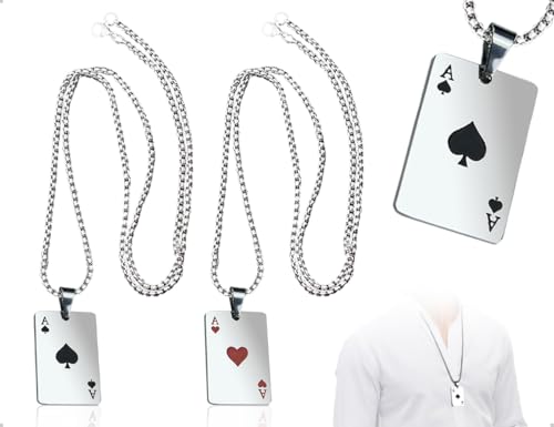 AOYEGIC Collana Composta Da 2 Pezzi, Ciondolo Con Carta Da Gioco Asso Di Picche E Collana Con Carta Da Poker Asso Di Cuori, Gioielli Punk...