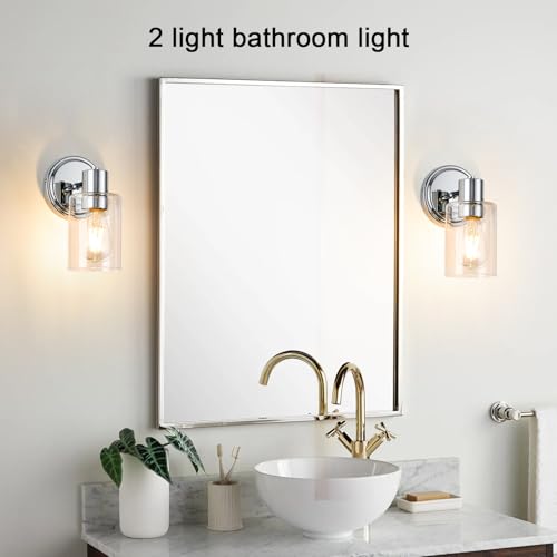 Image of 2 Light Bathroom Wall Sconce Light Fixtures with Clear Glass Bathroom Wall Lights Over Mirror Vanity Lights Chrome with E26 Base