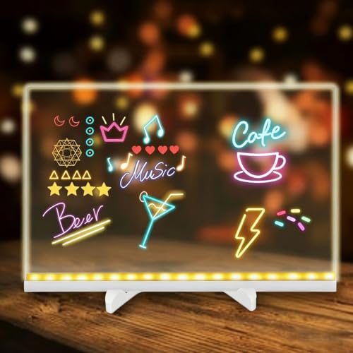 Lavagna da disegno a LED, modello 2026 per bambini, lavagna da disegno a LED fluorescente, lavagna acrilica con 7 colori, portapenne e supporto regolabile, tavola da disegno, (15 x 15 cm)