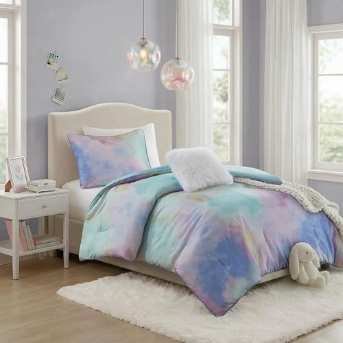 Intelligent Design Twin Comforter Set, Watercolor Twin Bedding Sets, Tie Dye Comforter Set for Teen Girl & Boys, 3 Pieces Cassiopeia Comforter, Sham, Throw Pillow Twin/Twin XL Pink/Blue by Intelligent Design - Image 2