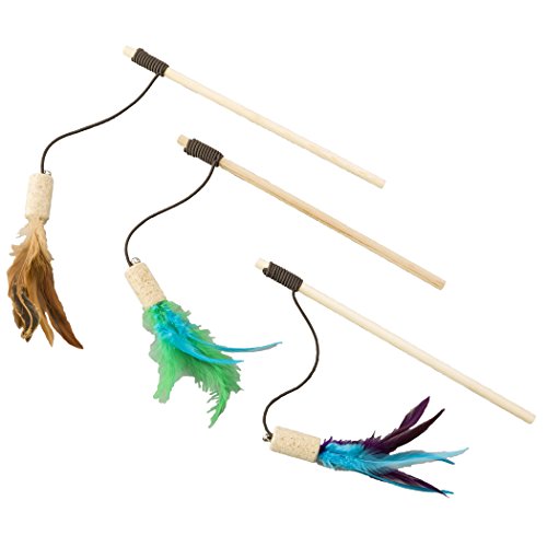 SPOT Ethical Pets Cork with Feathers Teaser Wand Bernet Cat Toy, Assorted SPOT Ethical Pets Cork with Feathers Teaser Wand Bernet Cat Toy, Assorted
