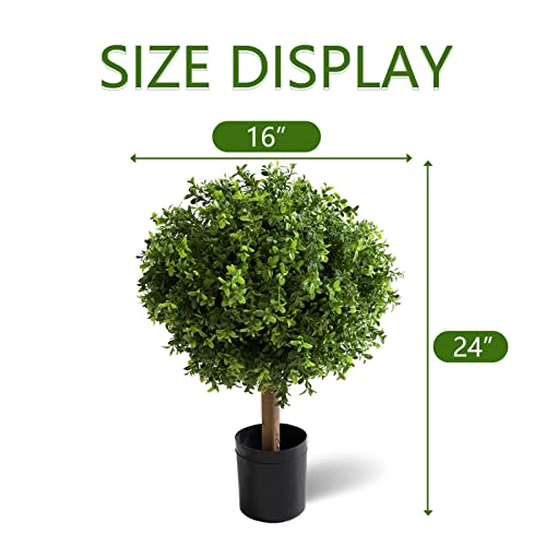 Trec 26 Inch Tall Boxwood Ball-Shaped Artificial Topiary W/Pot Indoor/Outdoor, Patio Decor Home Decor Artificial Topiariy Trees For Front Porch #TOP3