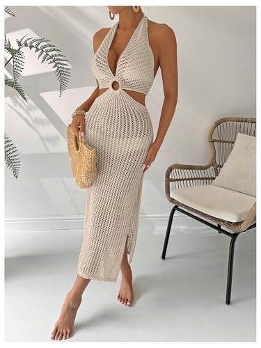 Floerns Women's Crochet Bathing Suit Knitted Hollow Out Tie Back Bikini Swimsuit Beach Cover Up Dress3