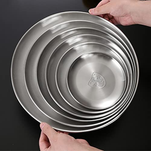 Platos llanos de acero inoxidable Plato Platos Redondos Bandeja de cena de metal cepillado reutilizable Plato de Postre Apilable Plato para acampar al aire libre para el hogar Kichten Snack B