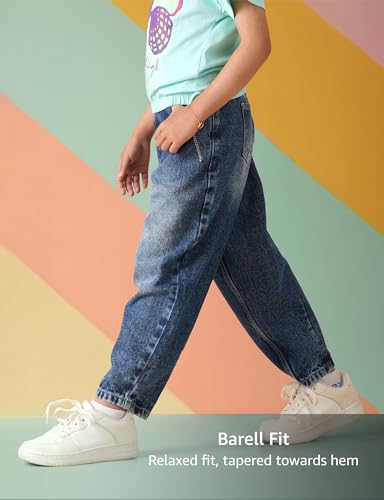 Image of Amazon Brand - Symbol Girl's Cotton Barrel Jeans